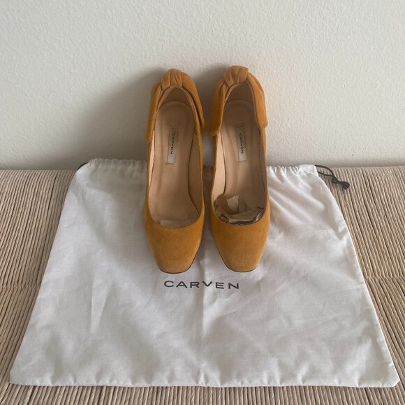 Carven dandelion orange suede bow back 4"/100mm high heel pumps - Picture 2 of 7